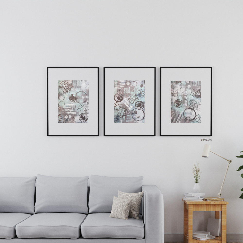 Acrylbild Trio Geometrix auf Malpapier, ungerahmt im 3er Set , Wandbilder,  Dekoration, Kunst - 3x 29,7 cm x 21,0 cm ( Din A 4) | Online Shop | SoMa-Art