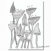 Einzigartiges Blumendesign mit Fineliner auf Künstlerpapier, Crazy Flowers als Schwarz- Weiß