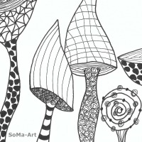 Handgemalte Crazy Flowers mit Fineliner auf Künstlerpapier, zeitloses Design in Schwarz- Weiß,