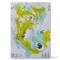 Modernes 3-teiliges Set Acrylbilder aus der Serie Balance, ungerahmt, Mintgrün und Himmelblau,