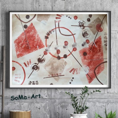 Mustermix in Naturtönen Geometrix Braun Acrylmalerei - 50 cm x 70 cm auf Papier