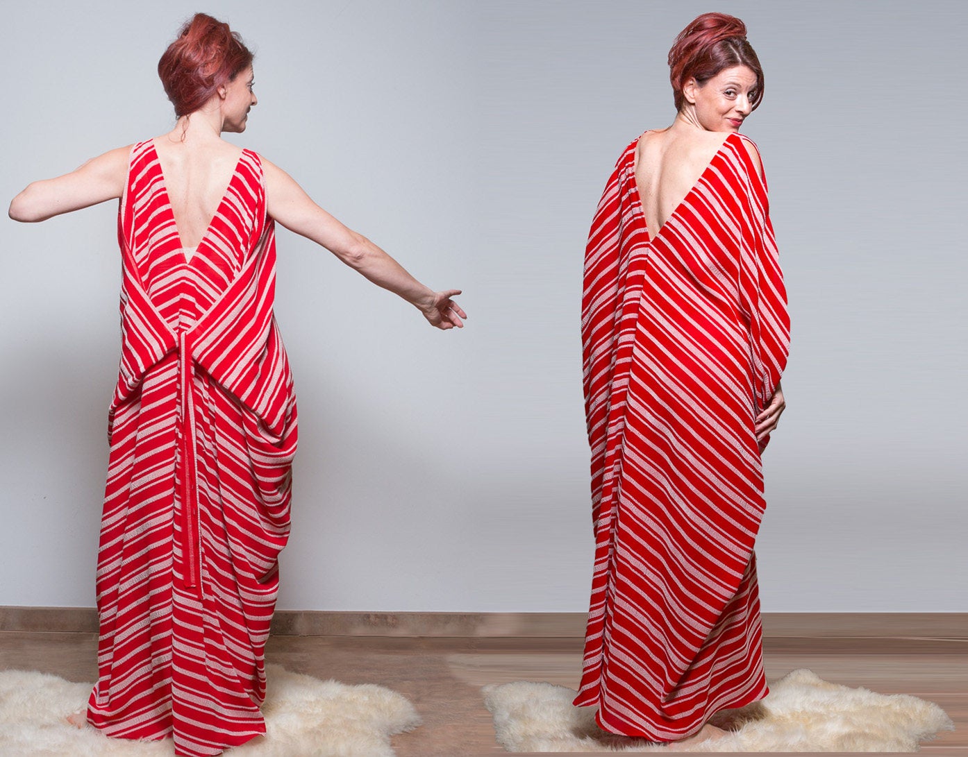 Rote Kimono Kleid Boho kleid Borneo Gestreifte Sommerkleid Oversized Kleid Lange Kleid Kaftan
