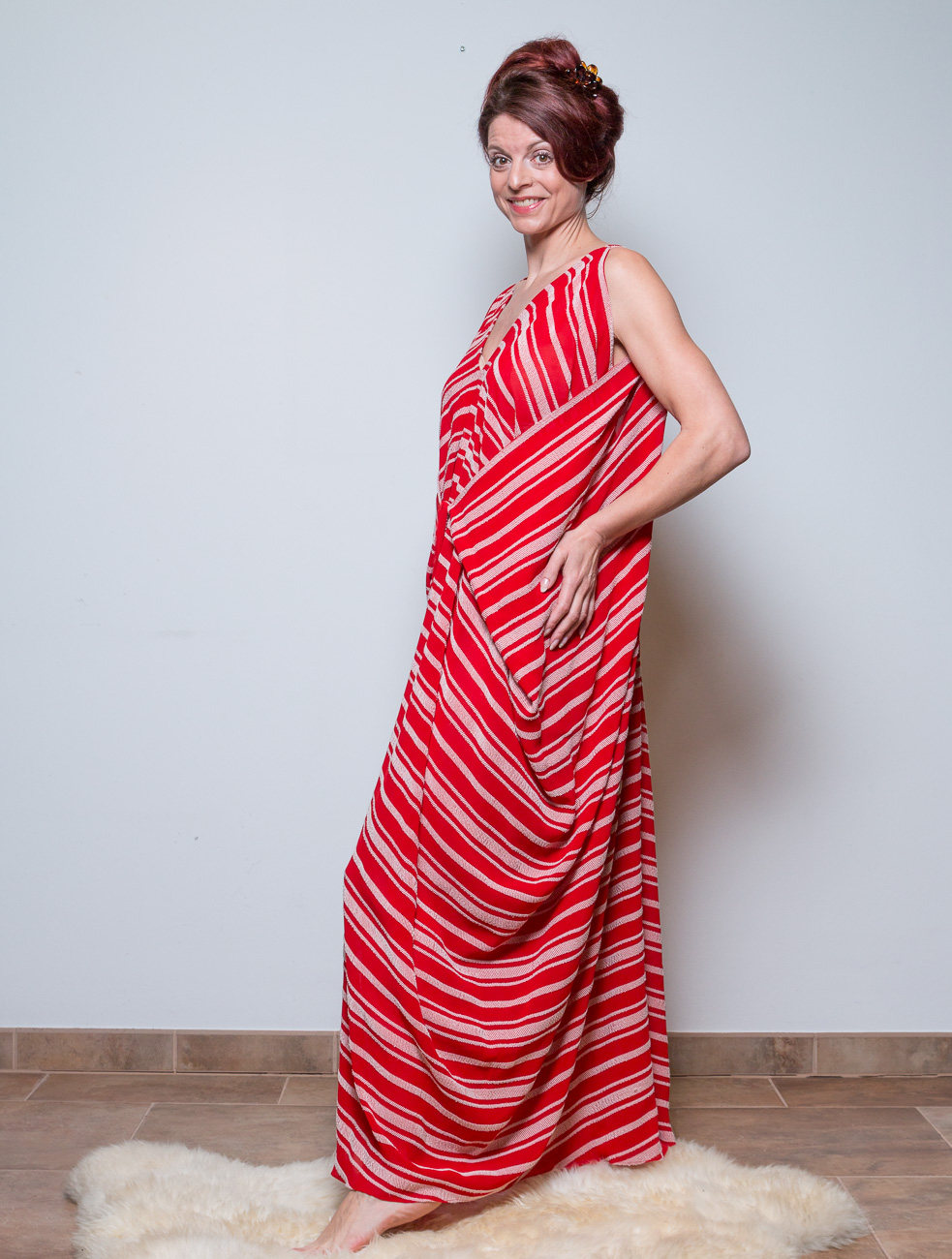 Rote Kimono Kleid Boho kleid Borneo Gestreifte Sommerkleid Oversized Kleid Lange Kleid Kaftan