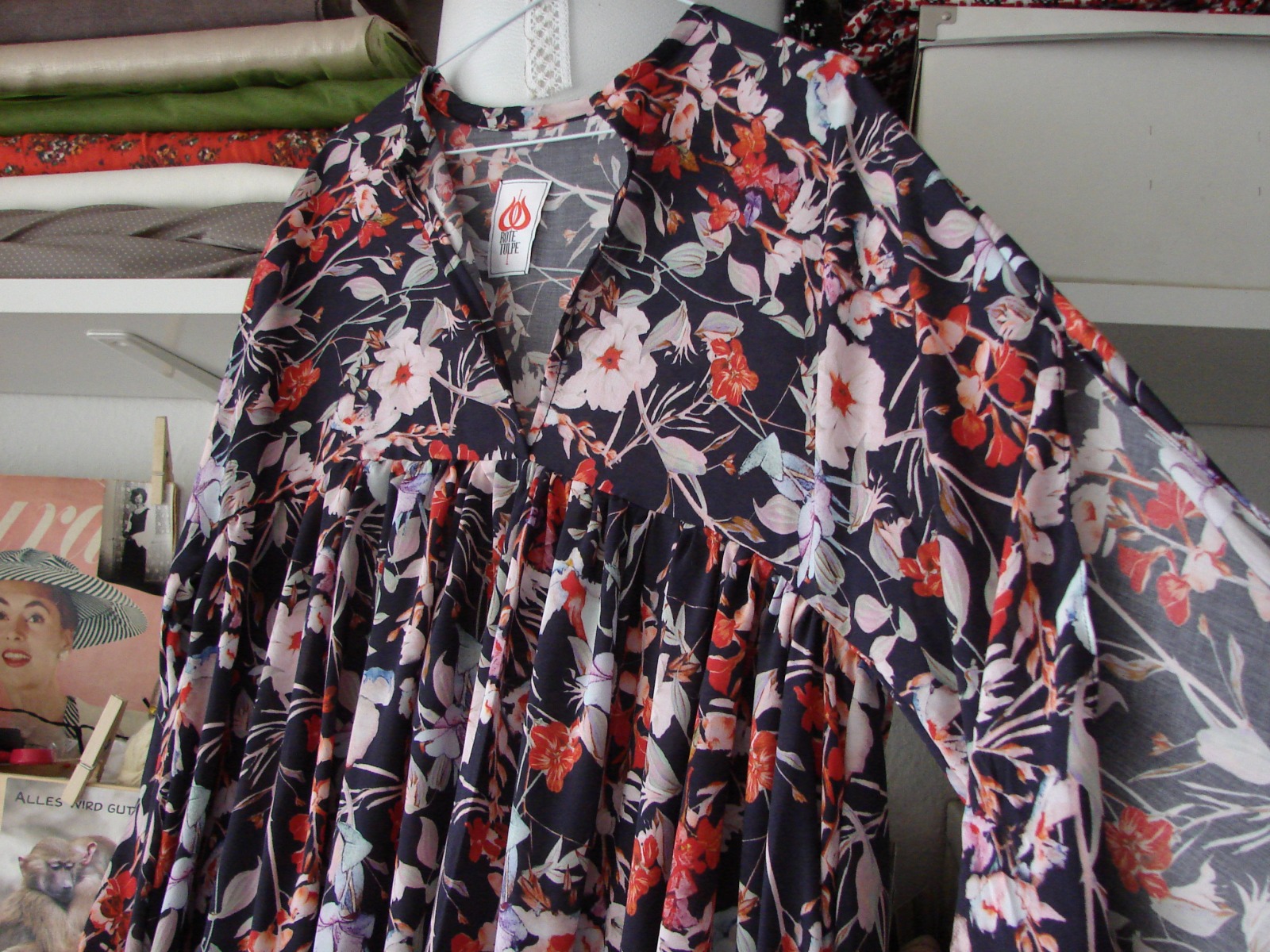 Kleid mit Kimonoärmeln Maxikleid Sommerkleid Rot Caftan Seidenkleid 4