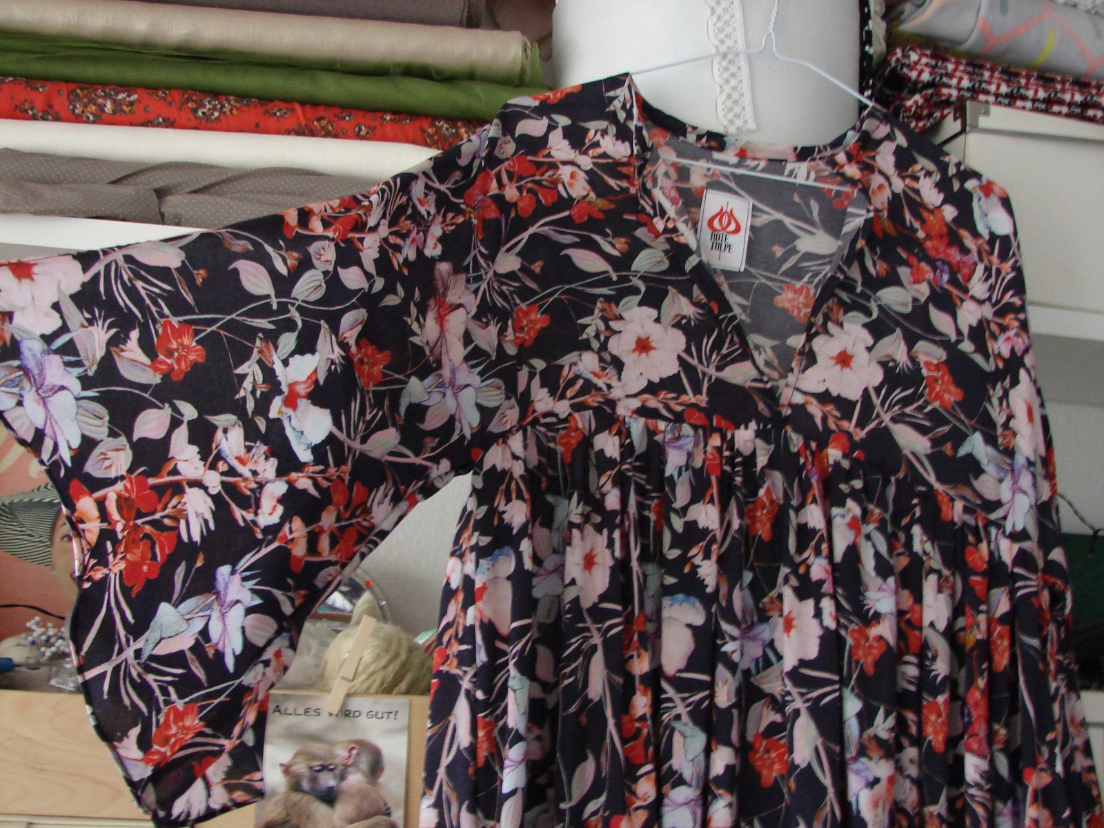 Kleid mit Kimonoärmeln Maxikleid Sommerkleid Rot Caftan Seidenkleid 6