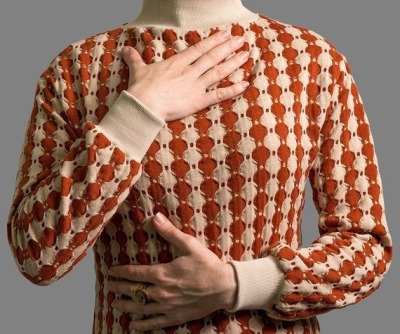 Kleid Rio Strickkleid mit Rollkragen - Bunter Strickkleid Orange/Beige