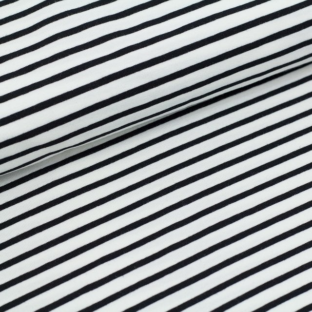 Biojersey Streifen - weiß-schwarz