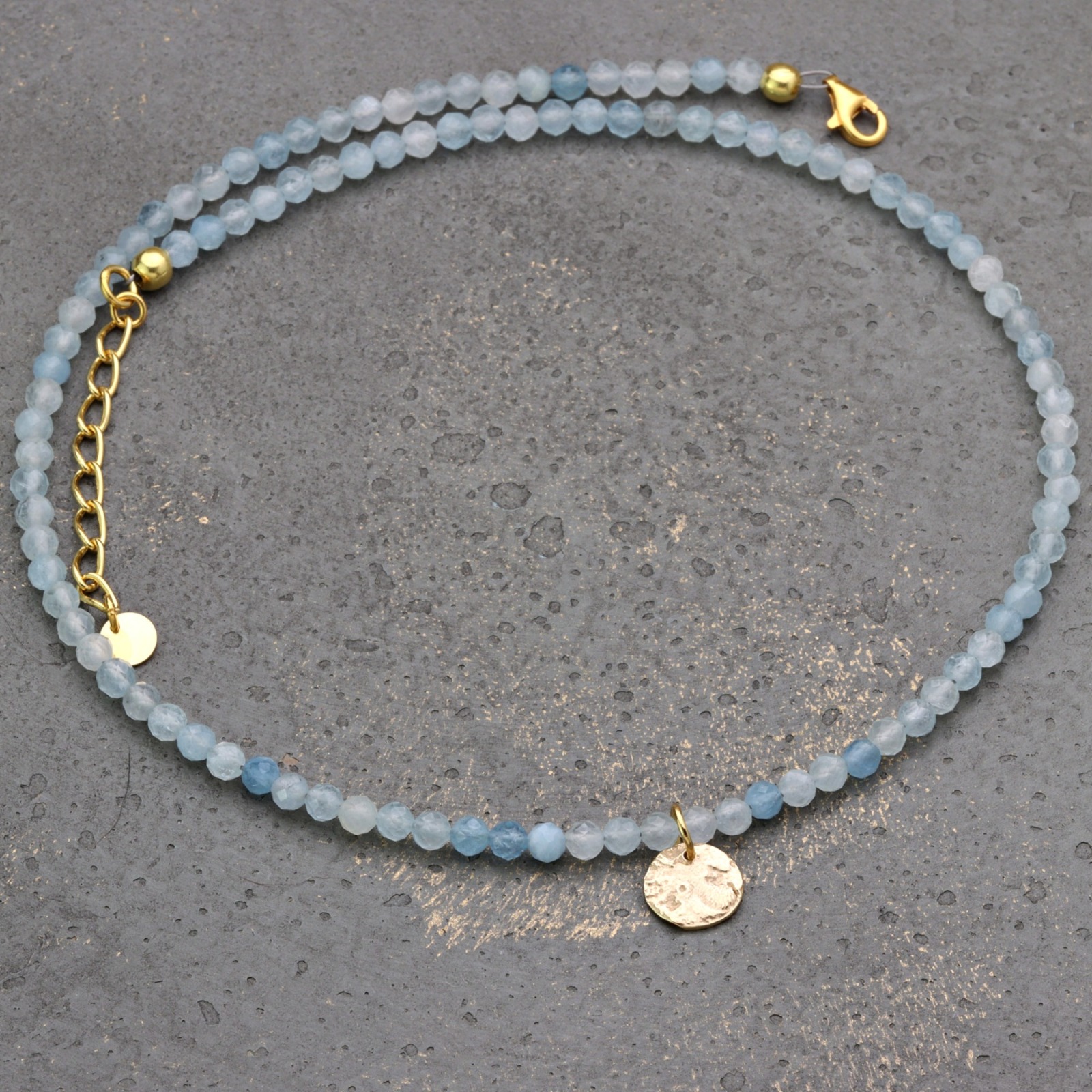 Feine Edelstein-Halskette Damen aus echtem Aquamarin mit Anhänger Plättchen schönes Geschenk 2