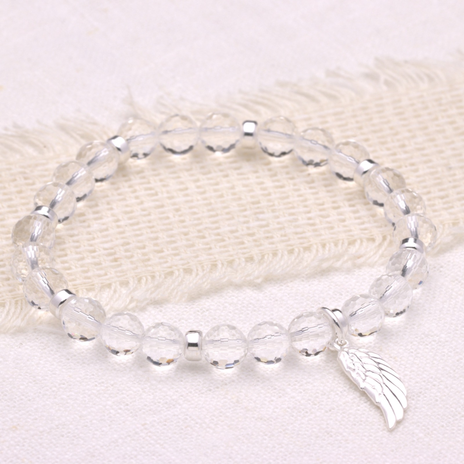Bergkristall Armband Frauen mit Engelsflügel, 925er Silber, handmade, perfektes Geschenk zum
