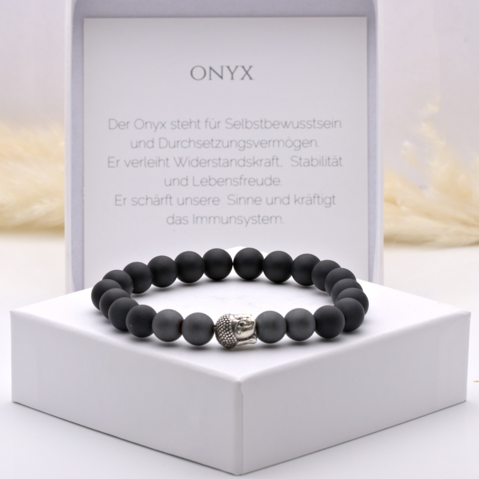 Armband aus Onyx und Hämatit mit Buddha 925er Silber, unisex