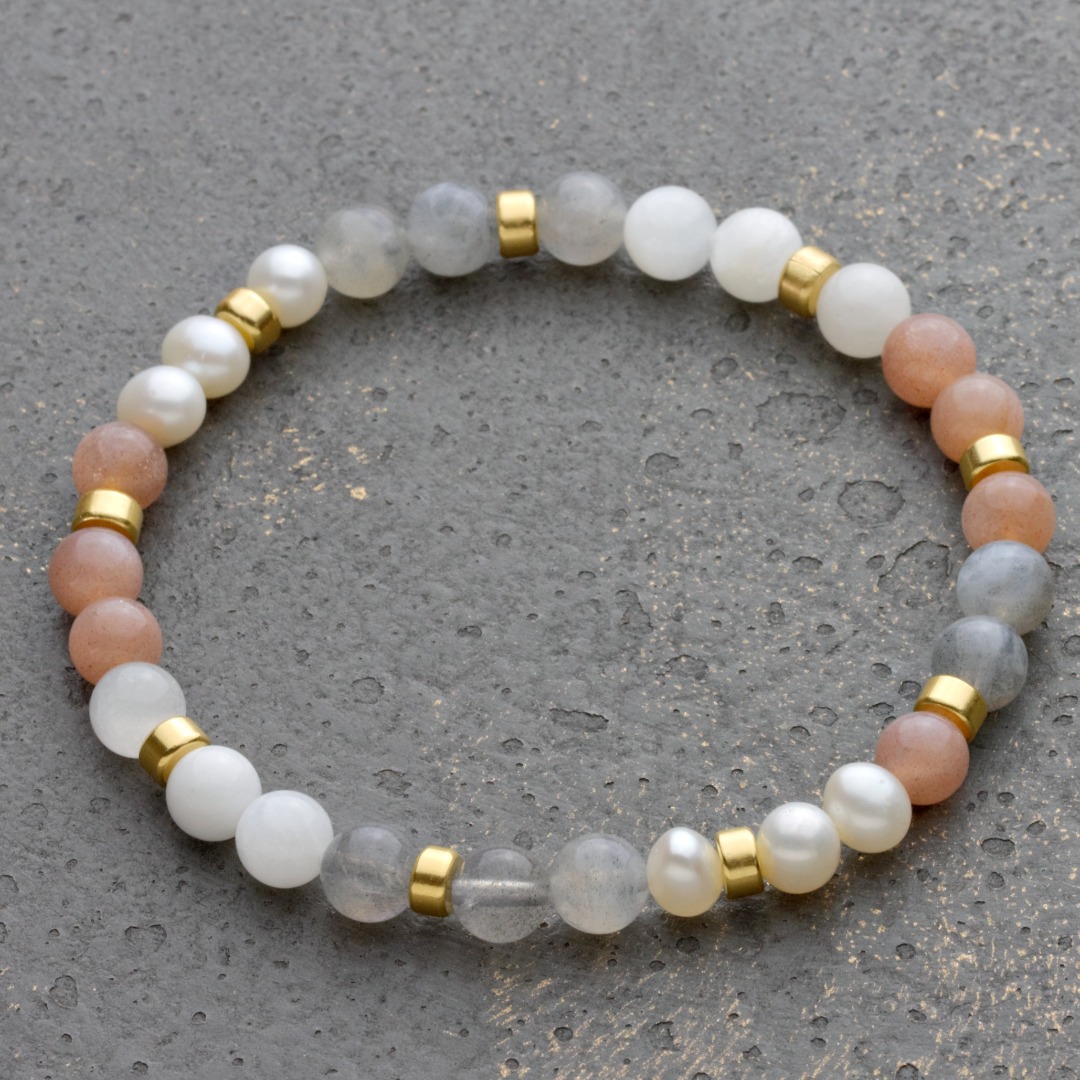 Echtes Mondstein Armband Damen mit Süßwasserperlen 925 Silber oder vergoldet perfekte Geschenk-Idee für Frauen 5