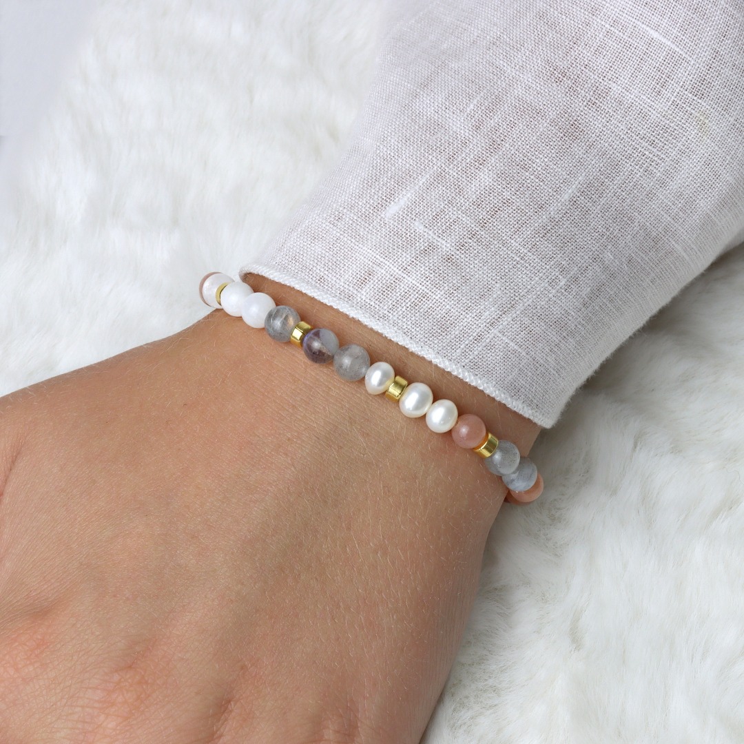 Echtes Mondstein Armband Damen mit Süßwasserperlen 925 Silber oder vergoldet perfekte Geschenk-Idee für Frauen 2