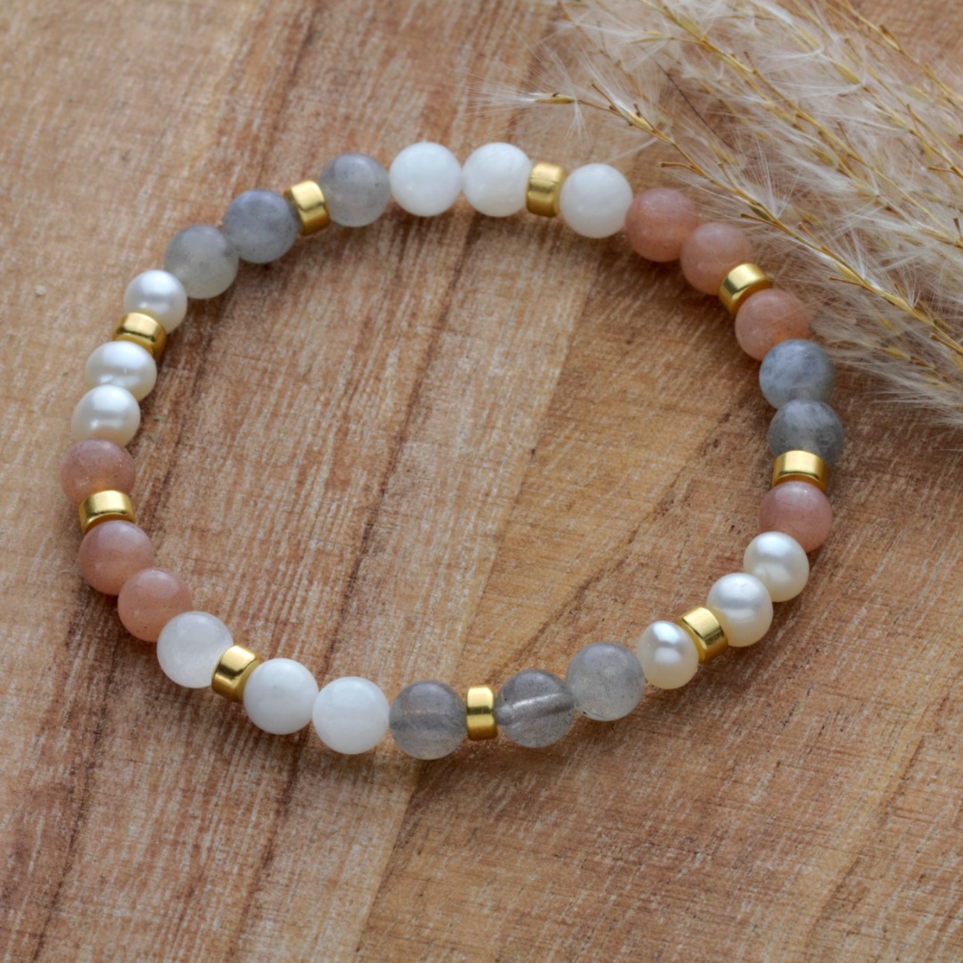 Echtes Mondstein Armband Damen mit Süßwasserperlen 925 Silber oder vergoldet perfekte Geschenk-Idee für Frauen 3