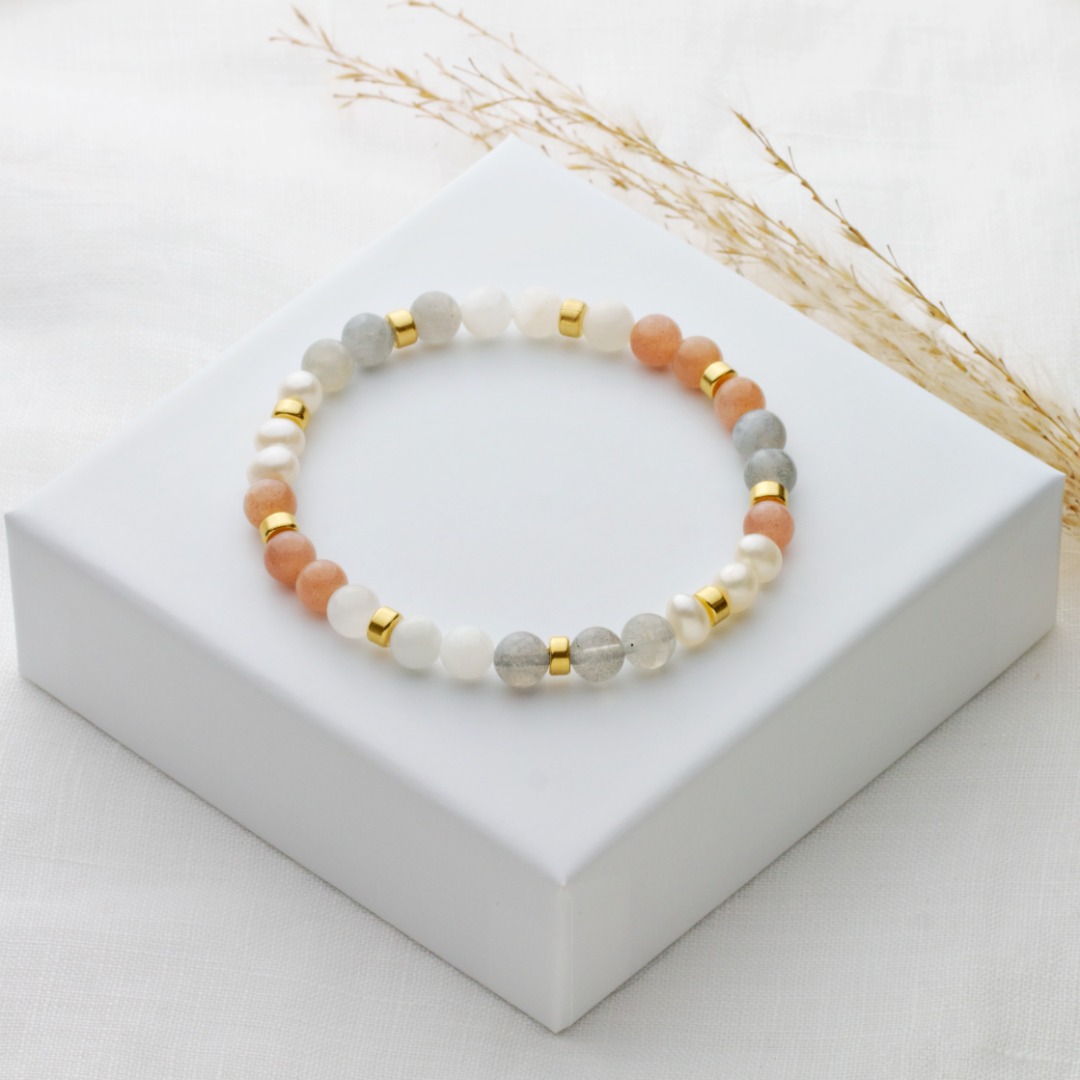 Echtes Mondstein Armband Damen mit Süßwasserperlen 925 Silber oder vergoldet perfekte Geschenk-Idee für Frauen