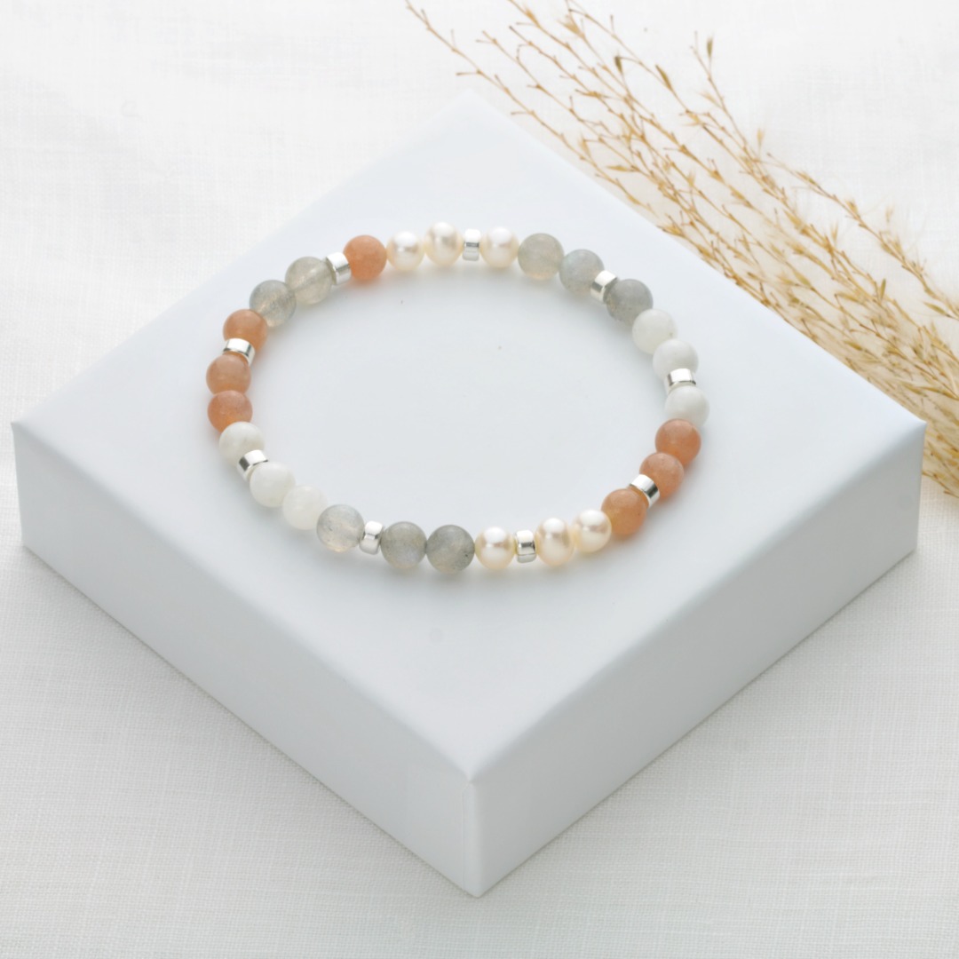 Echtes Mondstein Armband Damen mit Süßwasserperlen 925 Silber oder vergoldet perfekte Geschenk-Idee für Frauen 6