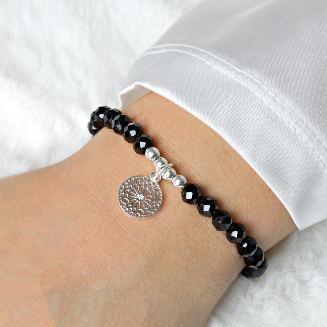 Armband schwarzer Turmalin Schörl-Armband mit Mandala 725er Silber perfektes Geschenk für Frauen 6