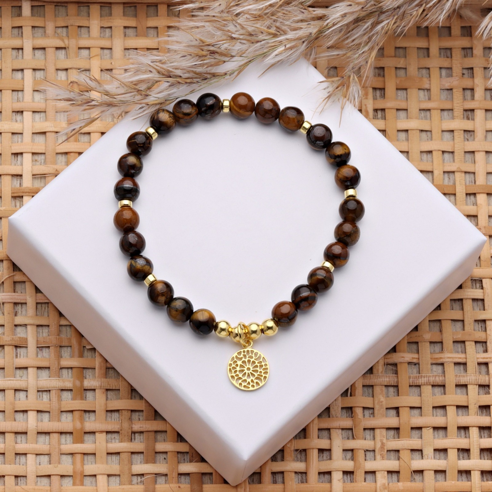 Armband Tigerauge mit Mandala 725er Silber oder vergoldet perfektes Geschenk für Frauen 5