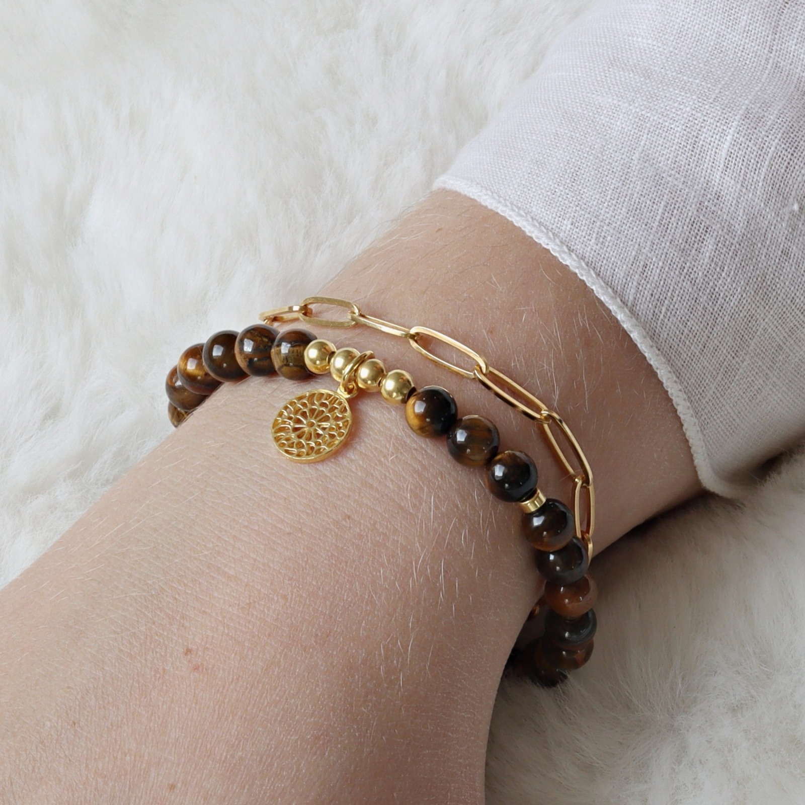 Armband Tigerauge mit Mandala, 725er Silber oder vergoldet, perfektes Geschenk für Frauen 6