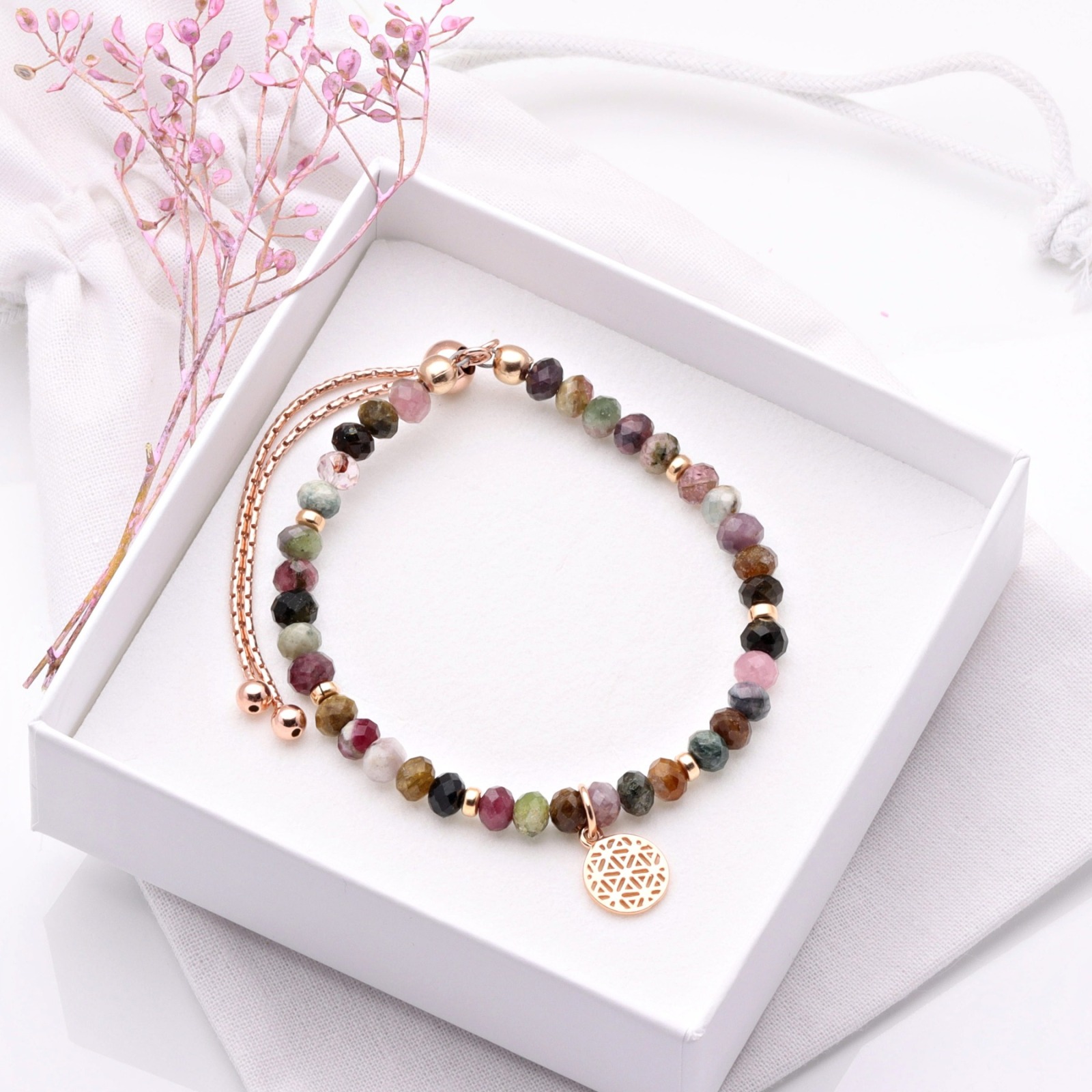 Armband aus Turmalin multicolor mit Lebensblume schönes Geschenk 10