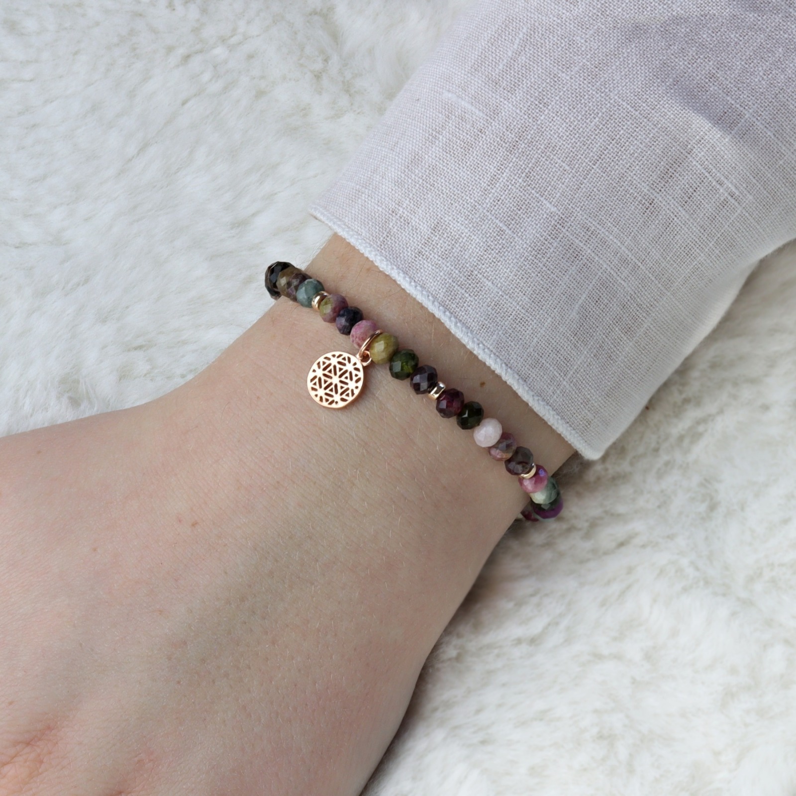 Armband aus Turmalin multicolor mit Lebensblume schönes Geschenk 8