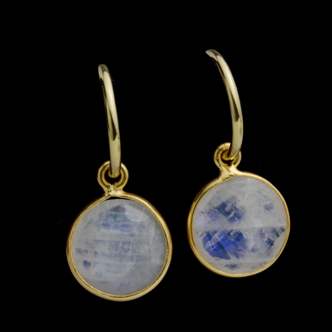 Creolen Silber vergoldet mit Anhänger weißer Mondstein schönes Geschenk für Frauen und Mädchen