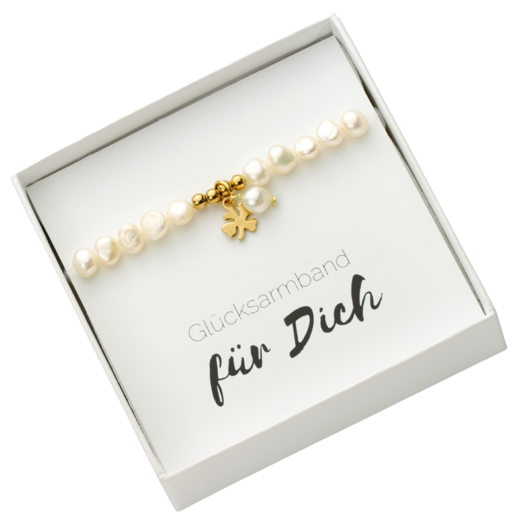 Glücks-Armband Damen aus echten Perlen mit Kleeblatt Glücksbringer-Geschenk für Frauen und Mädchen 3