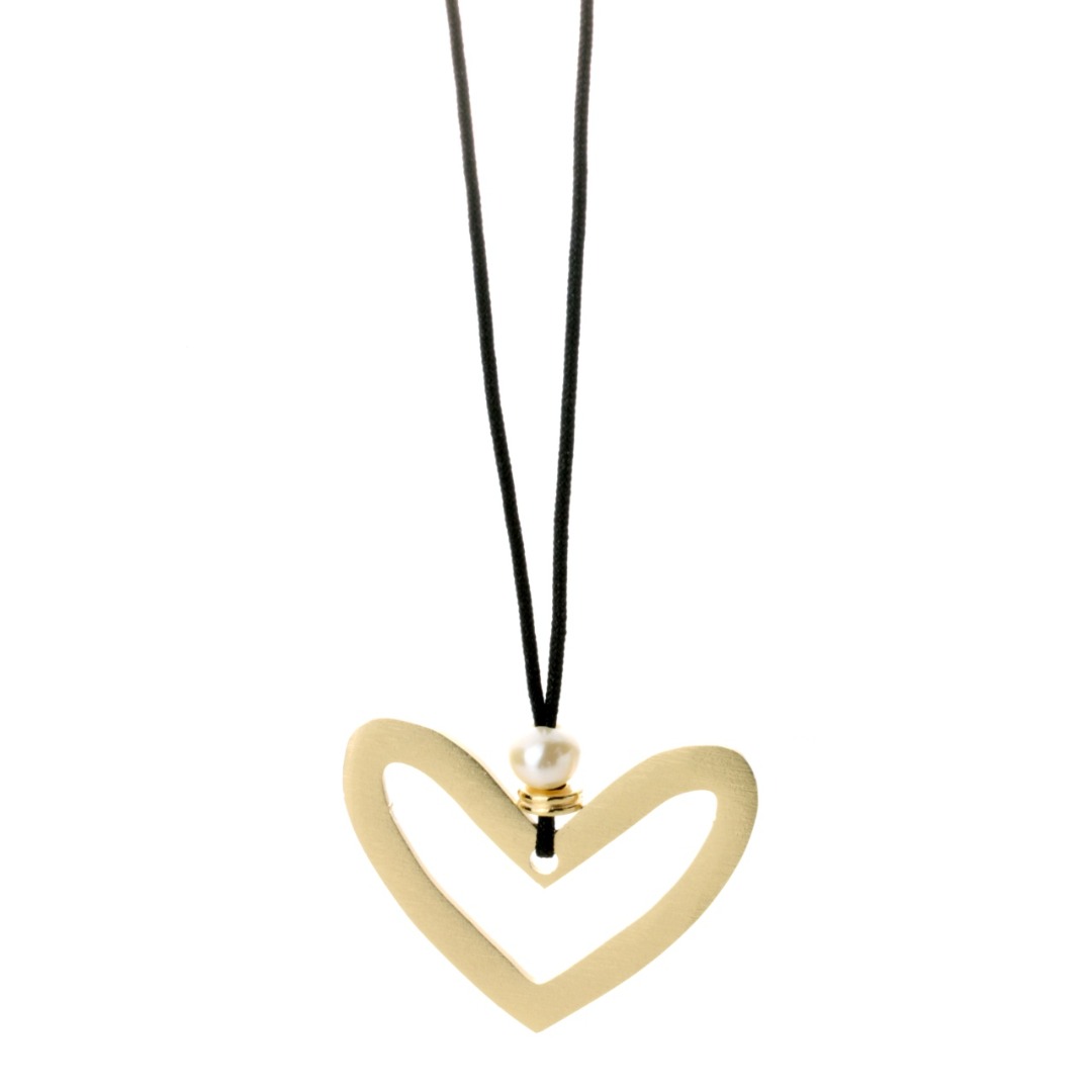 Kette Halskette Lange Kette Matt mit Anhänger Herz & Liebe Design Perle