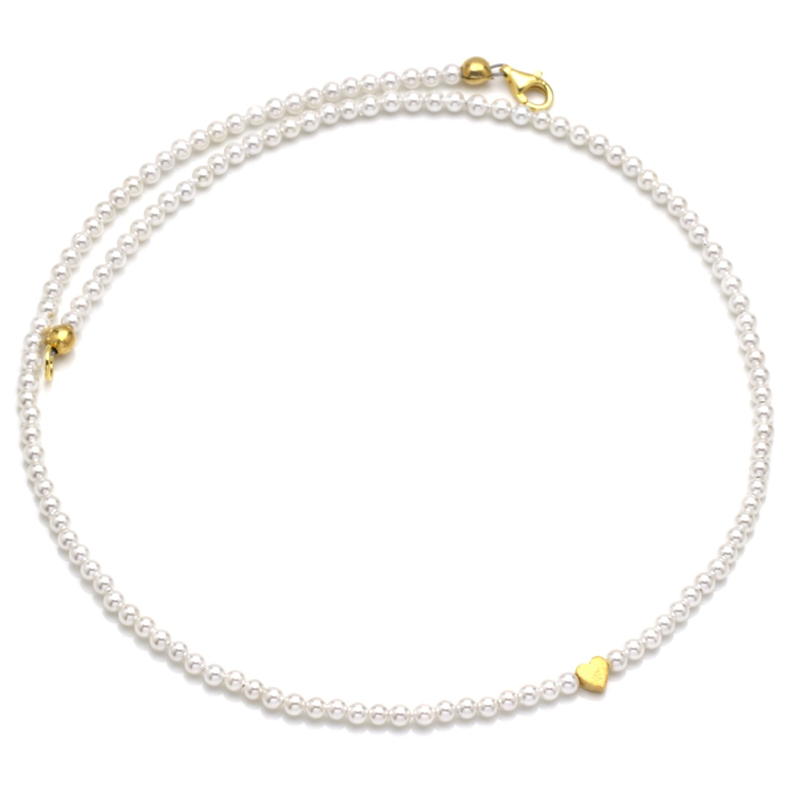 Zarte Perlenkette aus echten Muschelkern-Perlen mit kleinem Herz, schönes Geschenk 2