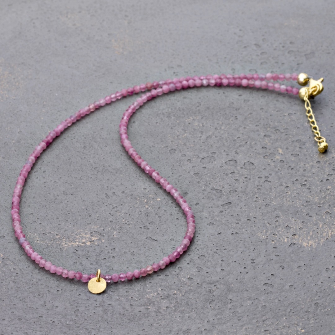 Feine Edelstein-Halskette Damen aus echtem Pink Turmalin mit Anhänger Plättchen schönes Geschenk 7