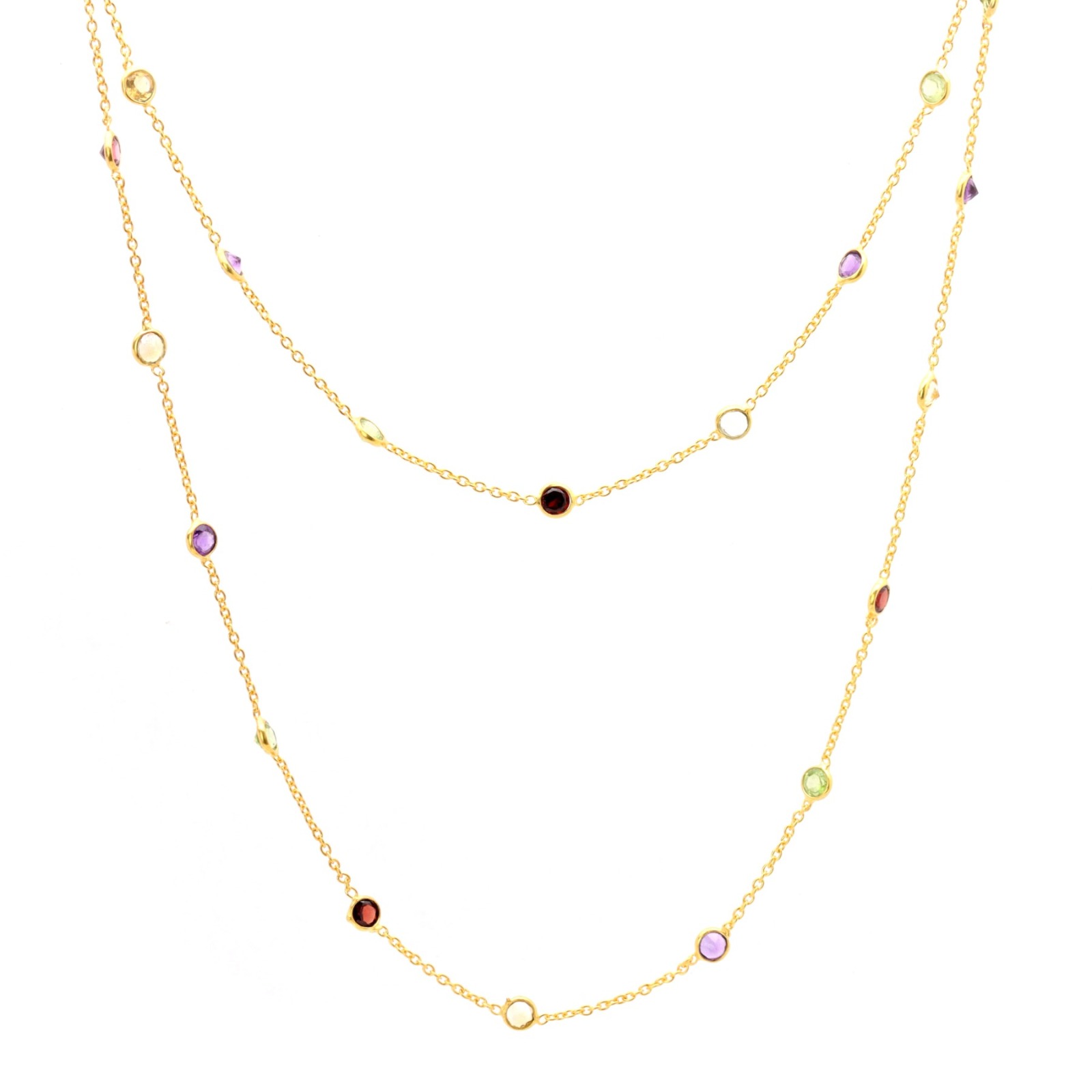 Filigrane lange Edelstein-Halskette für Damen 925-er Silber vergoldet 3