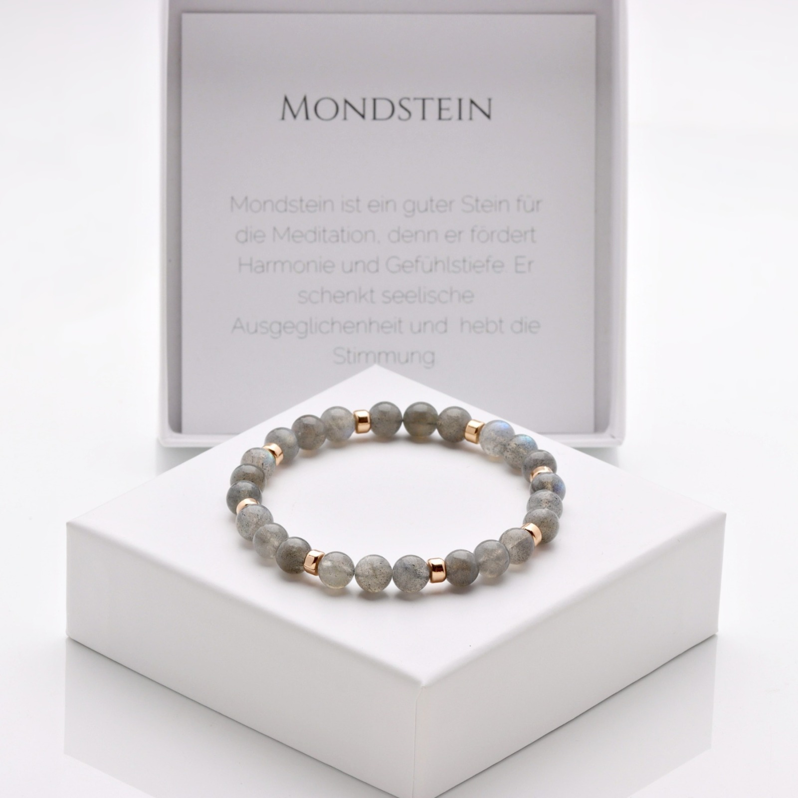 Echtes Mondstein Armband Damen grau elastisch 925 Silber oder vergoldet perfekte Geschenk-Idee für