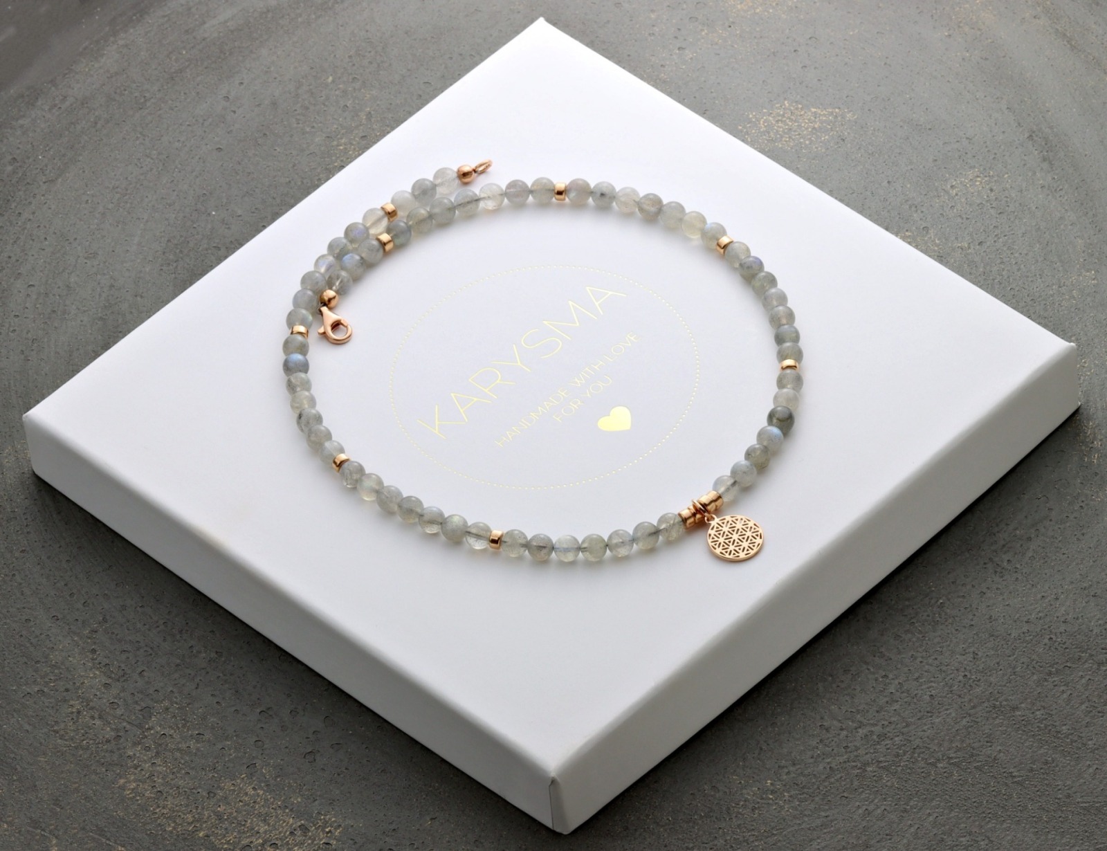 Graue Mondstein-Kette für Damen Anhänger Lebensblume Silber rosè vergoldet schönes Geschenk für Frauen