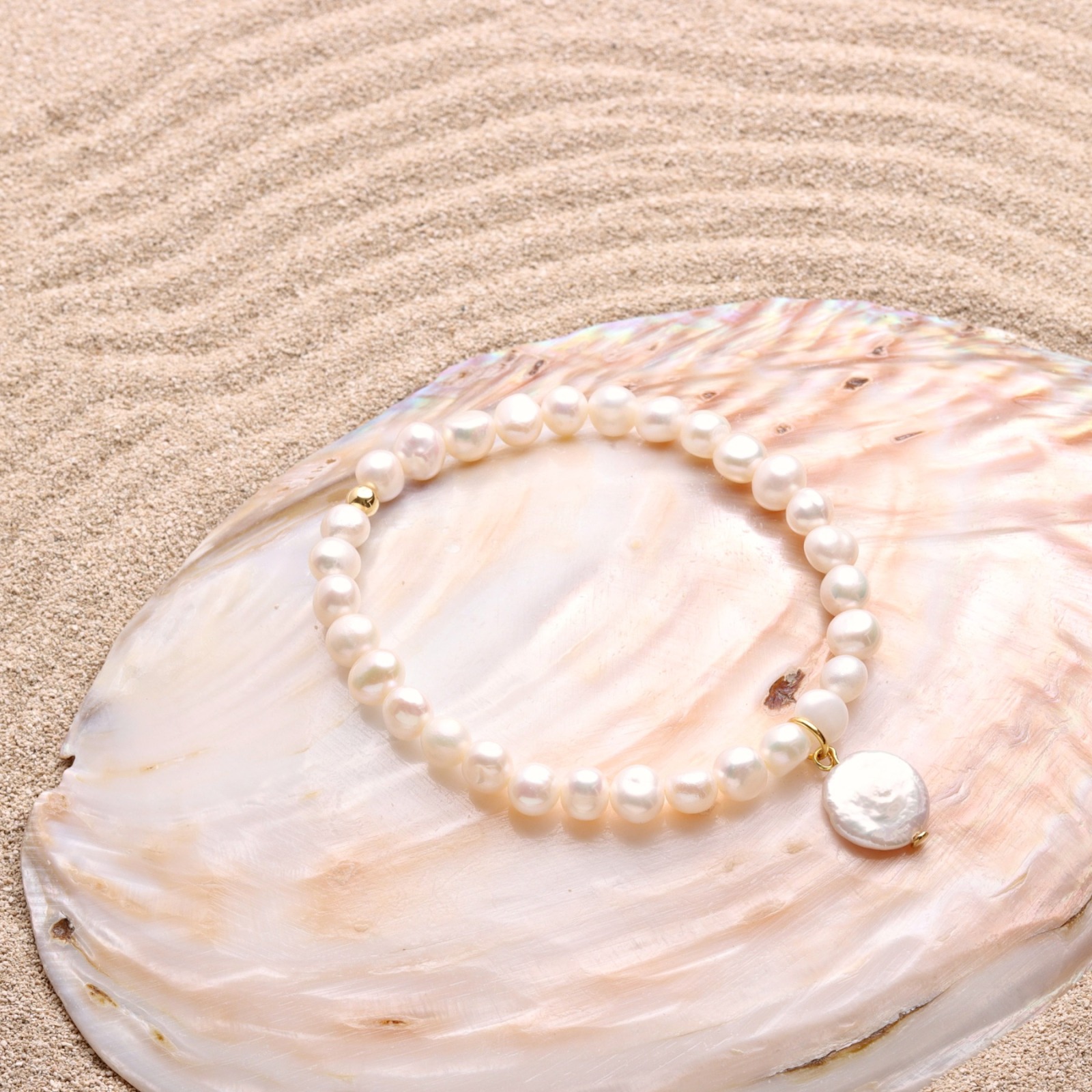 Armband aus echten Perlen mit Coin-Perle 7