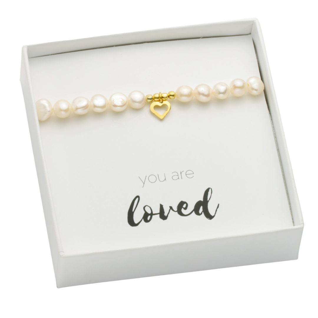 Armband aus echten Perlen mit kleinem Herz Silber vergoldet schönes Geschenk zum Geburtstag