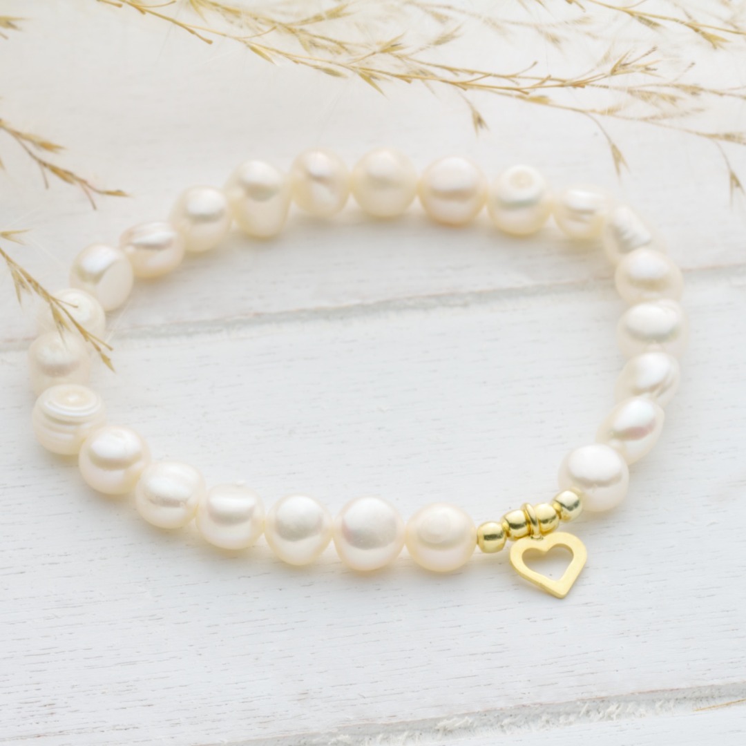 Armband aus echten Perlen mit kleinem Herz aus Silber oder gold schönes Geschenk zum Geburtstag 5