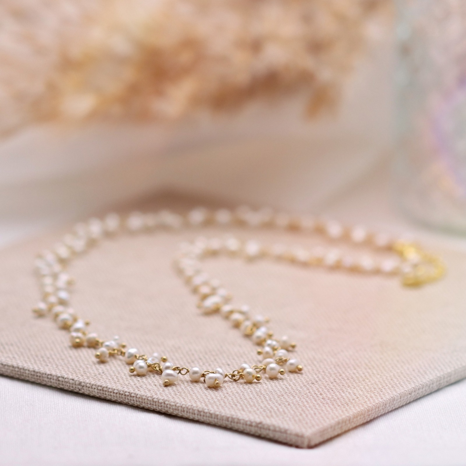 Goldene Kette aus echten Perlen, 925er Silber vergoldet 3