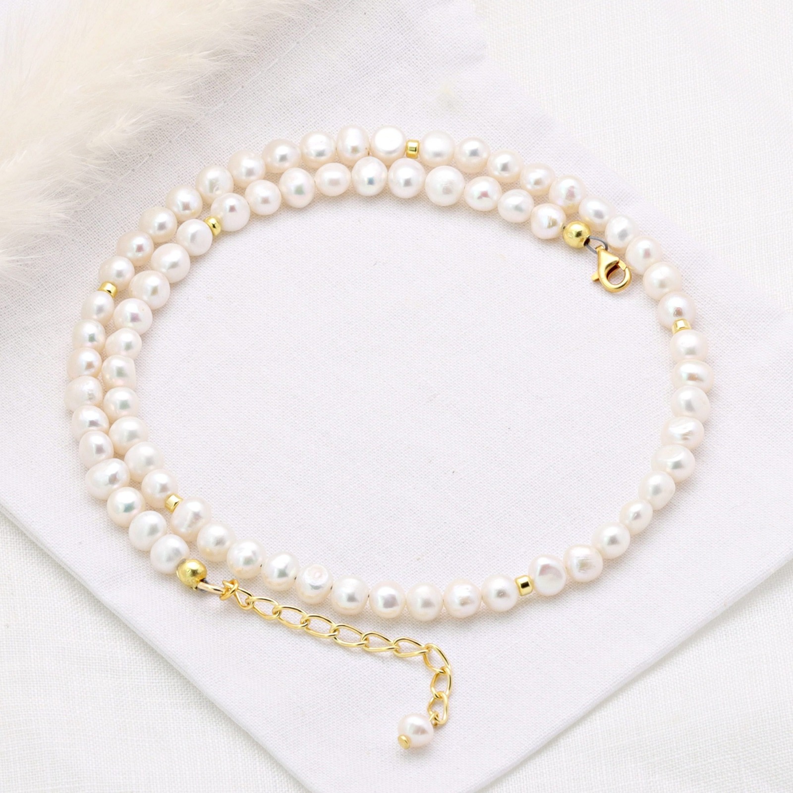 Perlenkette Choker-Kette aus echten Süßwasser-Perlen Perlenlayering 3