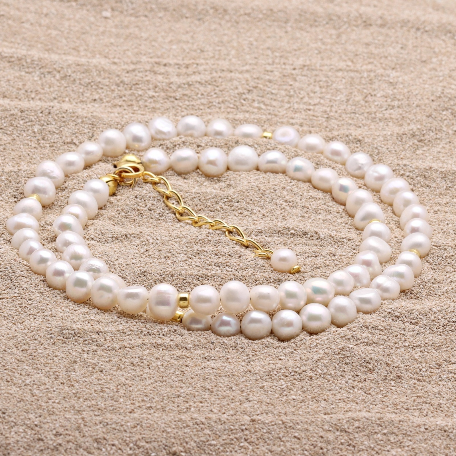 Perlenkette Choker-Kette aus echten Süßwasser-Perlen Perlenlayering 2