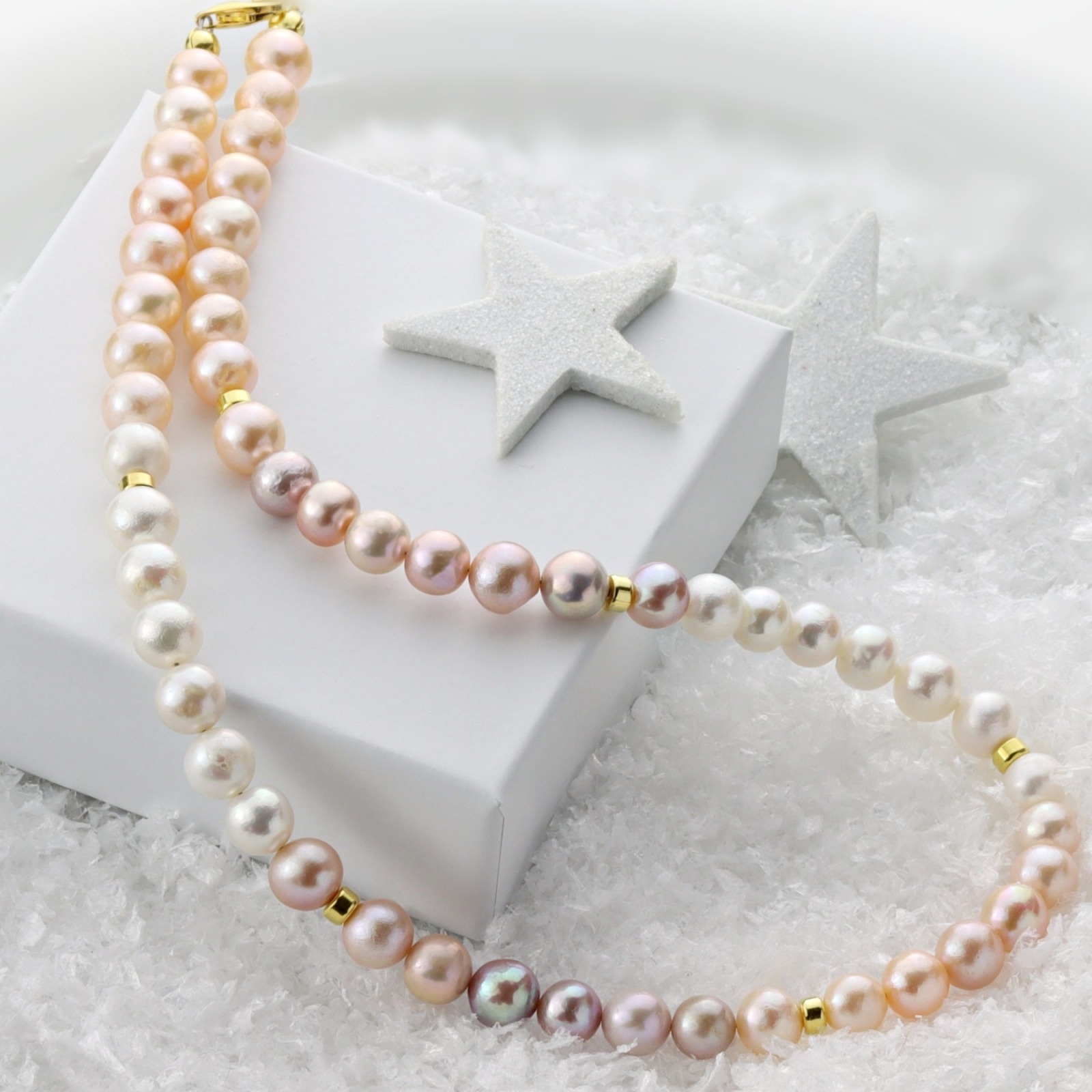 Perlencollier aus echten Zuchtperlen Qualität AAA mit Farbverlauf 4