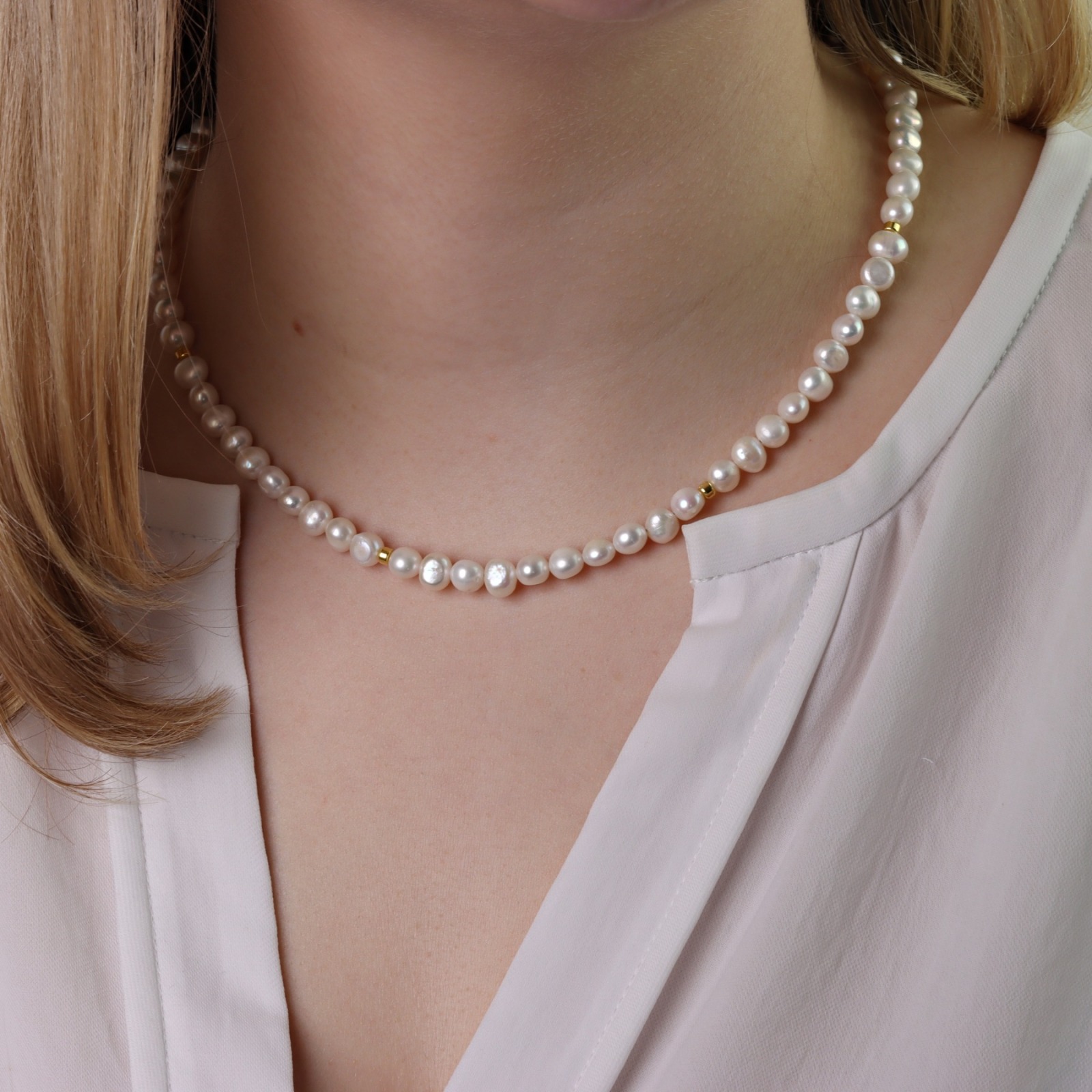 Perlenkette Choker-Kette aus echten Süßwasser-Perlen Perlenlayering