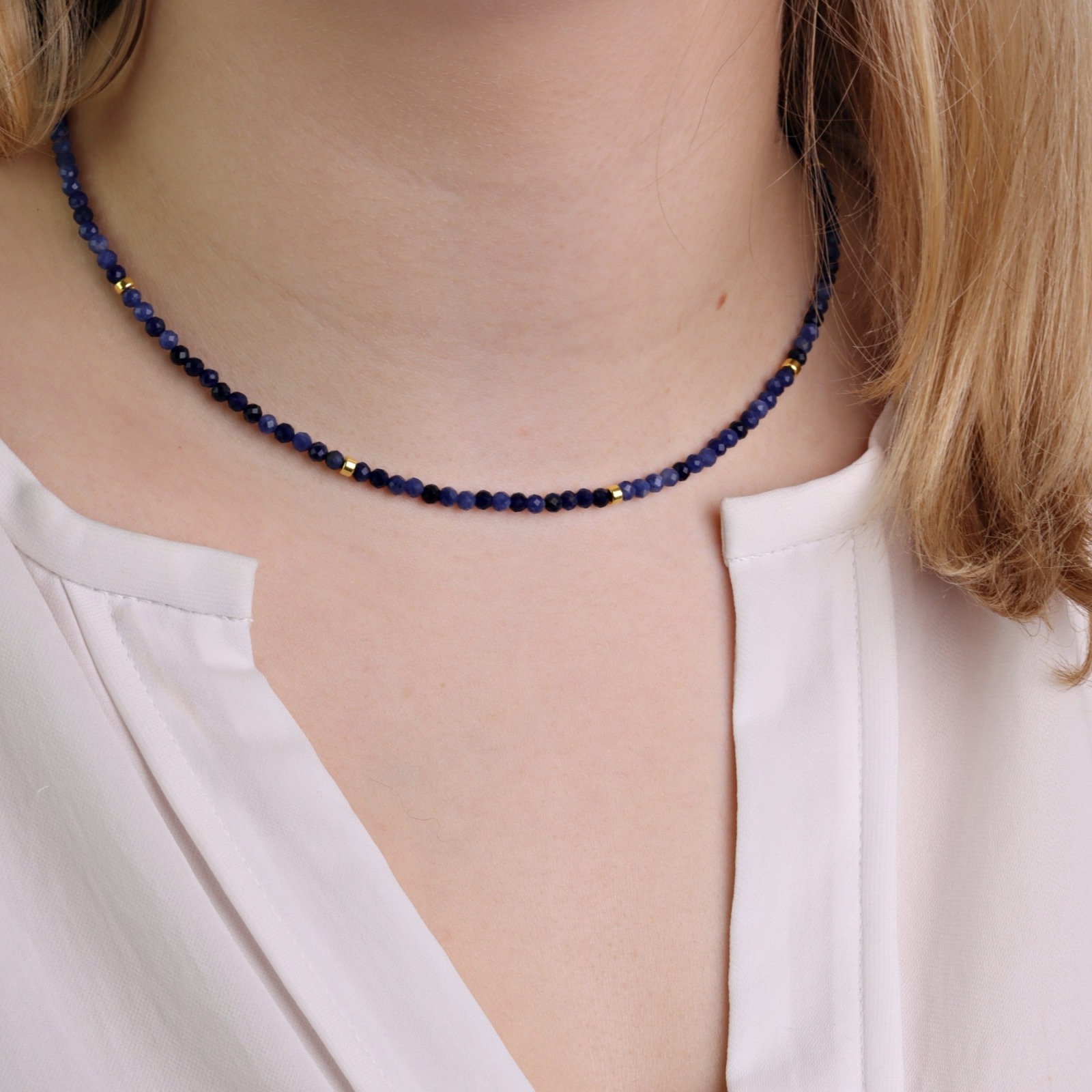Filigrane Halskette für Damen aus echtem Saphir Silber Gold oder Rosègold plattiert