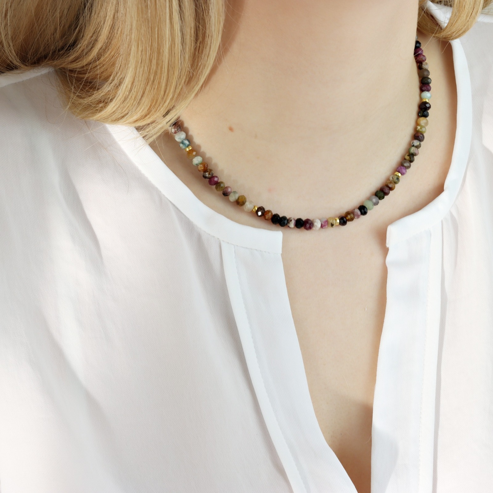 Filigrane Halskette für Damen aus Turmalin, Multi Color