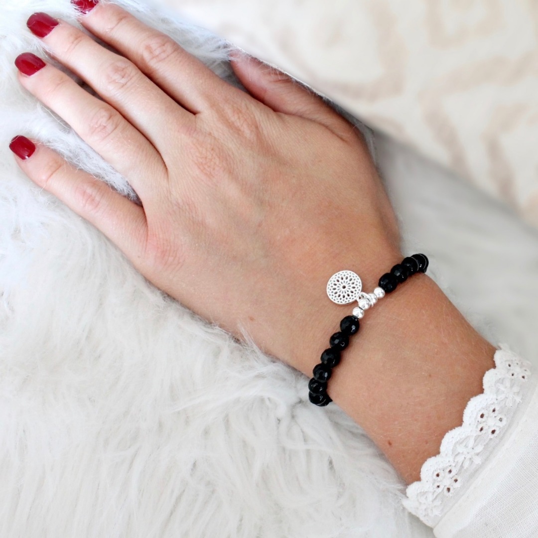 Armband schwarzer Turmalin Schörl-Armband mit Mandala 725er Silber perfektes Geschenk für Frauen 2