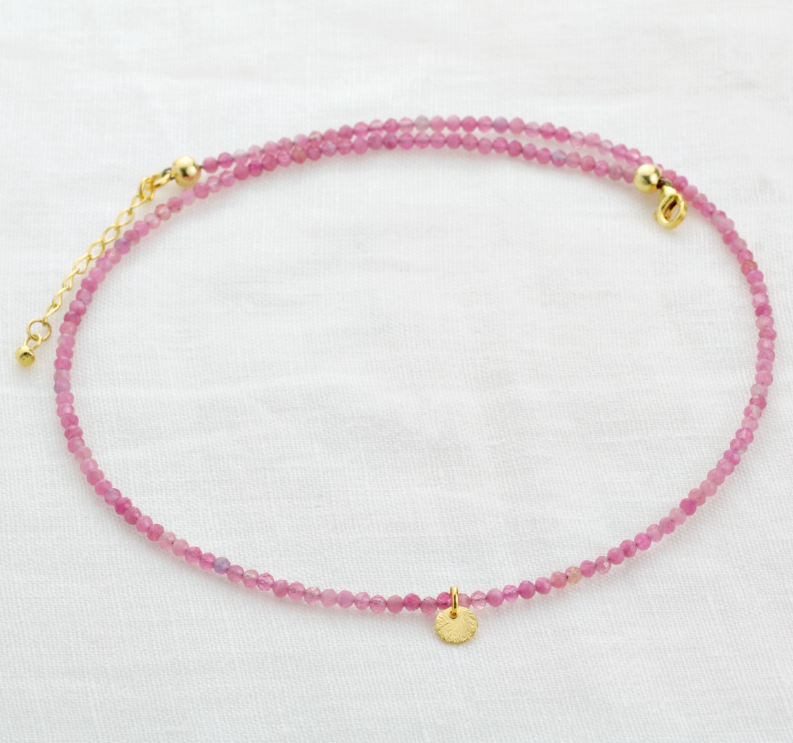 Feine Edelstein-Halskette Damen aus echtem Pink Turmalin mit Anhänger Plättchen schönes Geschenk 5
