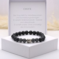 Armband aus Onyx und Hämatit 8 mm mit Buddha 925er Silber, unisex