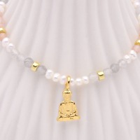 Filigranes Armband aus Mondstein und echten Perlen mit einem kleinen Buddha, Silber oder Gold
