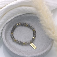 Armband Namastè aus grauen Mondsteinen, 925 Silber vergoldet, schönes Geschenk 7