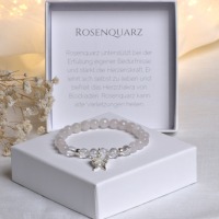 Armband mit Engelsflügel aus Bergkristall und Rosenquarz, 925er Silber, perfektes Geschenk