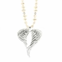 Lange Perlen-Kette mit einem Engelsflügel aus 925er Silber, individualisierbar, schönes Geschenk 5