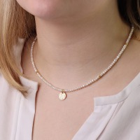 Zarte Perlenkette aus echten Süßwasser-Perlen mit Anhänger Plättchen 7